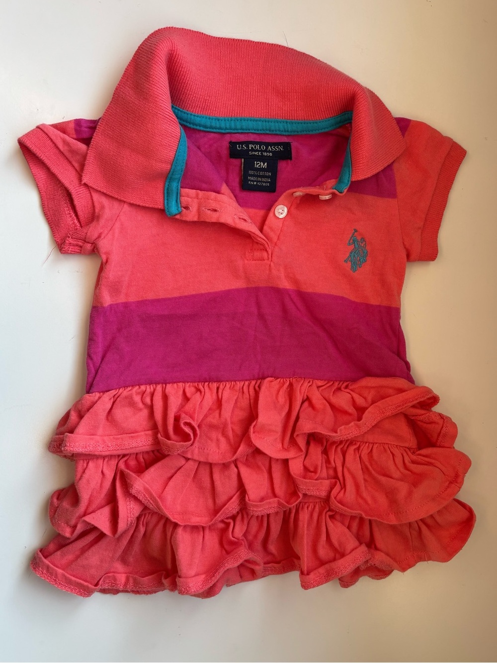 Baby girl toddler US POLO Ralph lauren frilly dress bodysuit 12m